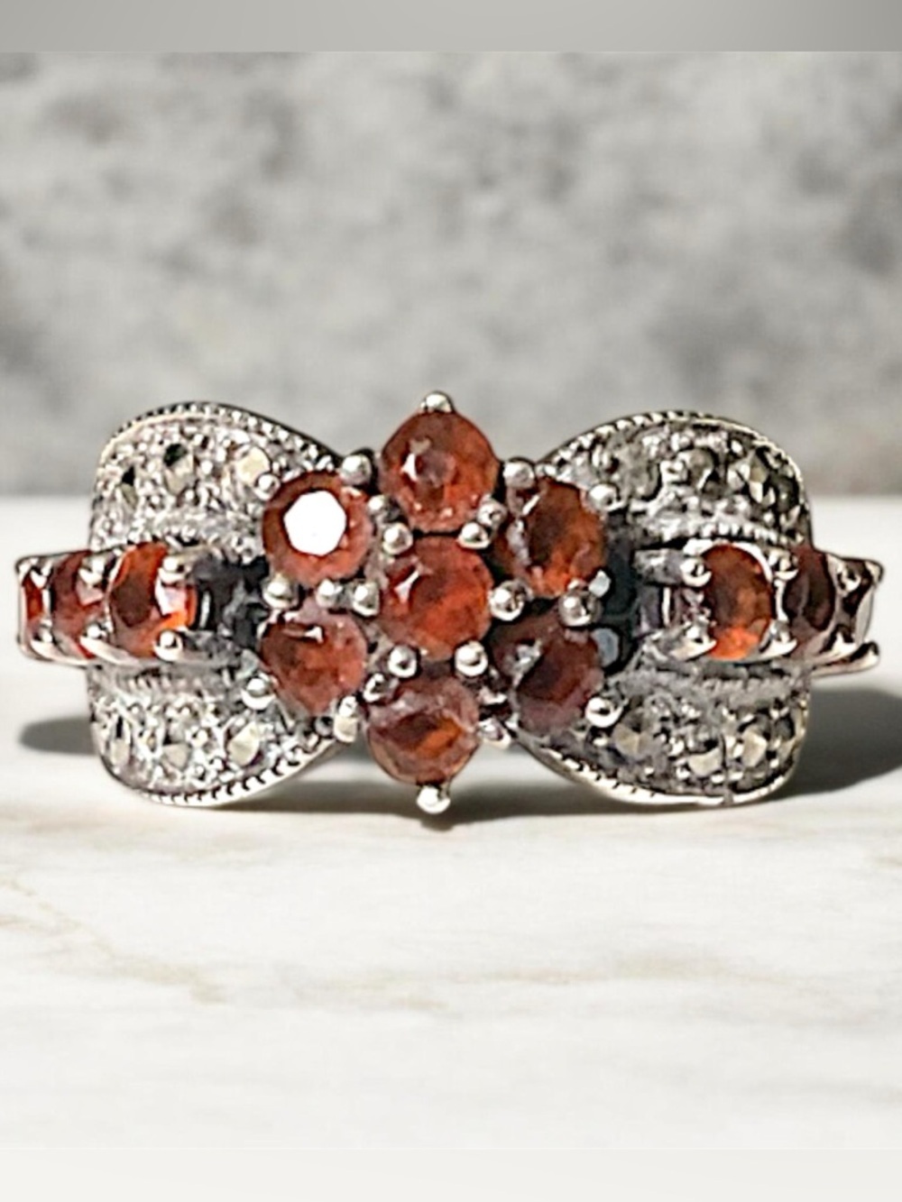 Vintage Sterling Silver Garnet Glass Ring Size 6